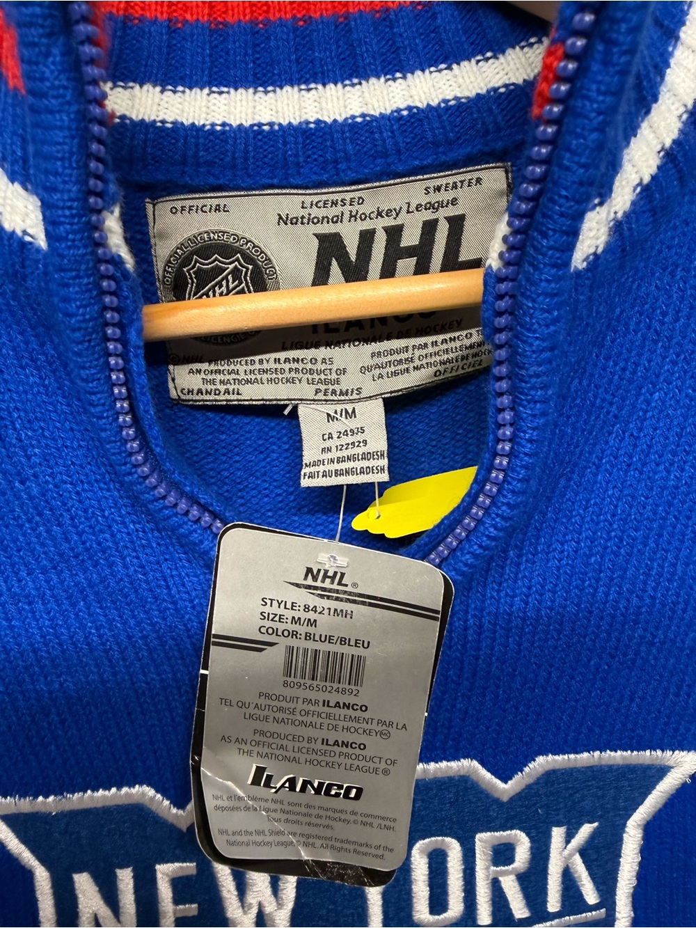 New York Rangers Blue Half-Zip Team Sweater - Picture 2 of 3